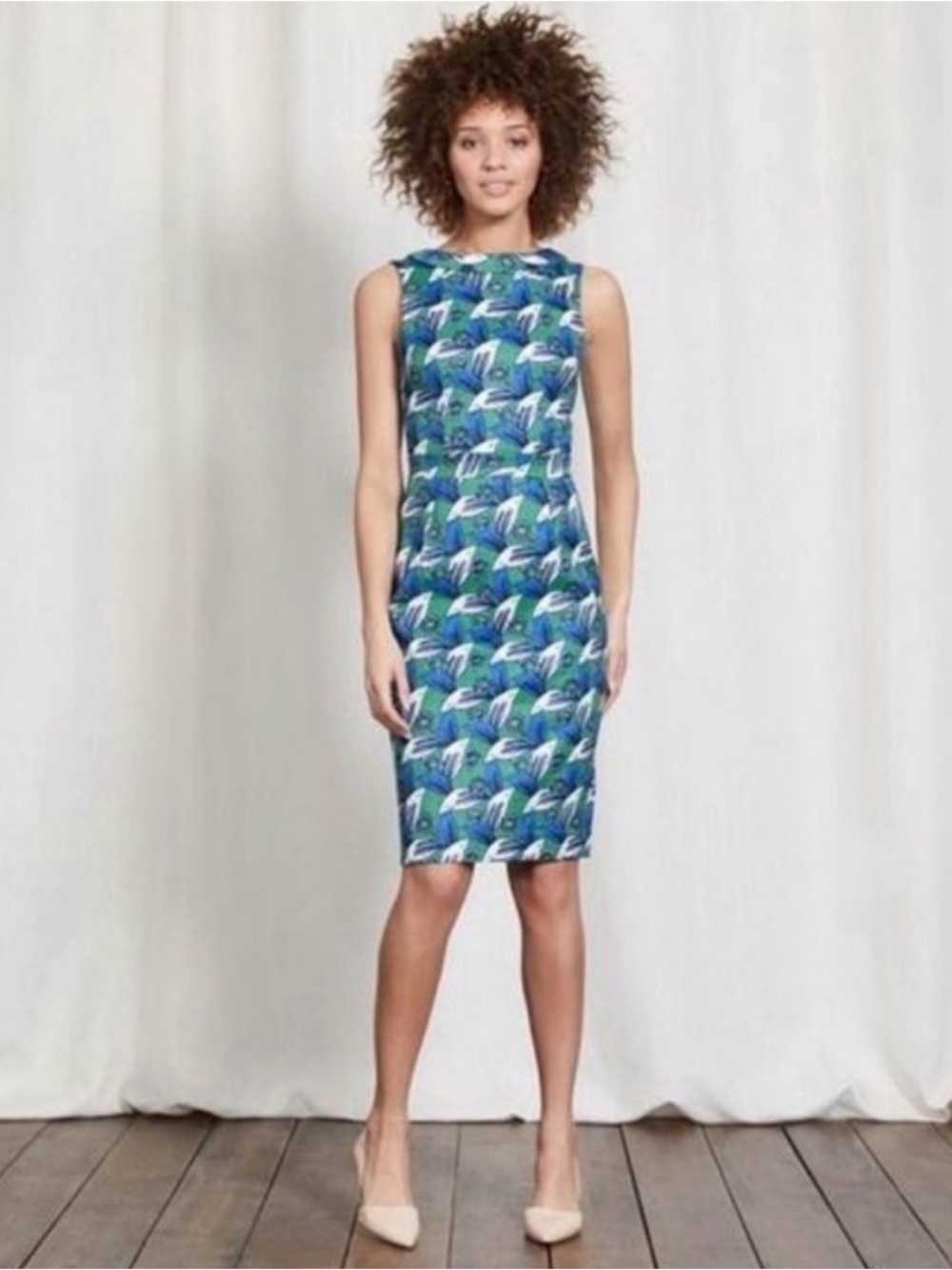 EUC Biden Martha Blue & Green floral botanical Sheath Dress 6P retro vacation